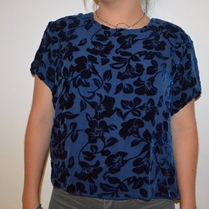 Vintage Blue Velvet Floral Shirt S